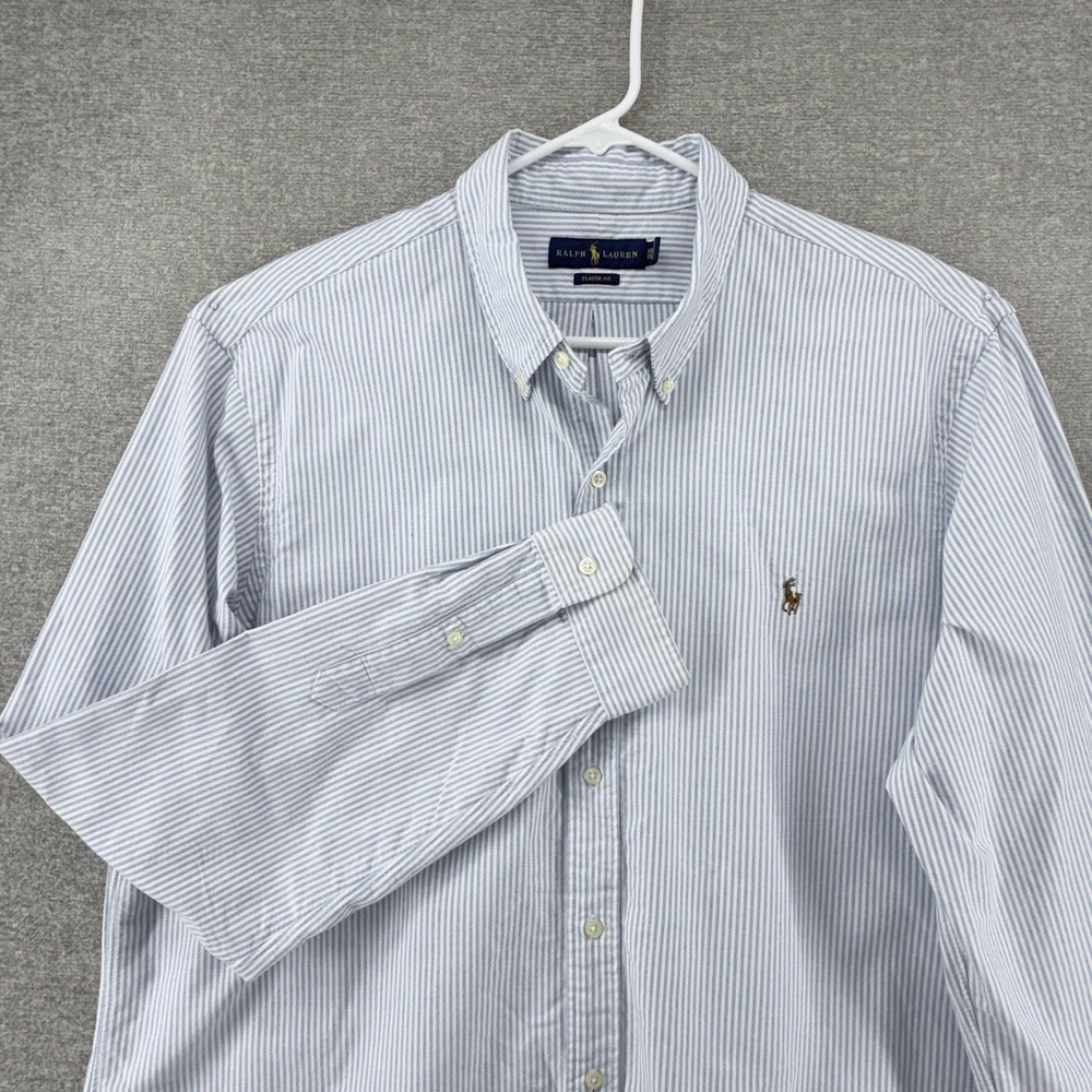 Ralph Lauren Classic Fit Shirt Men Size XXL Blue Striped Flesh Pony NEW